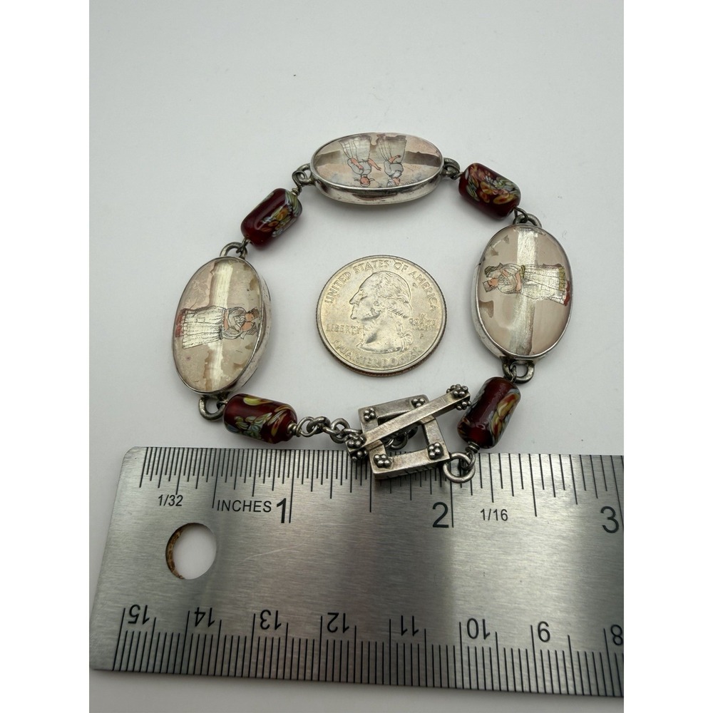 Vintage Sterling Dutch Souvenir Volendam Folk Art Cabachon Bracelet‎ - Picture 5 of 6